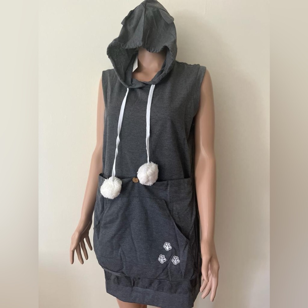 Brand new mewgaroo pet holder cat eared pouch sweatshirt hoodie top grey small